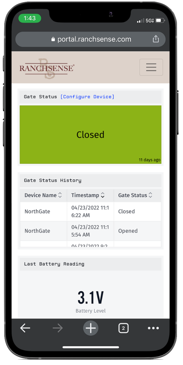 ranch gate monitoring mobile app software on an iphone smartphone