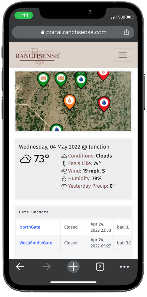 ranch weather station monitoring mobile app software on an iphone smartphone